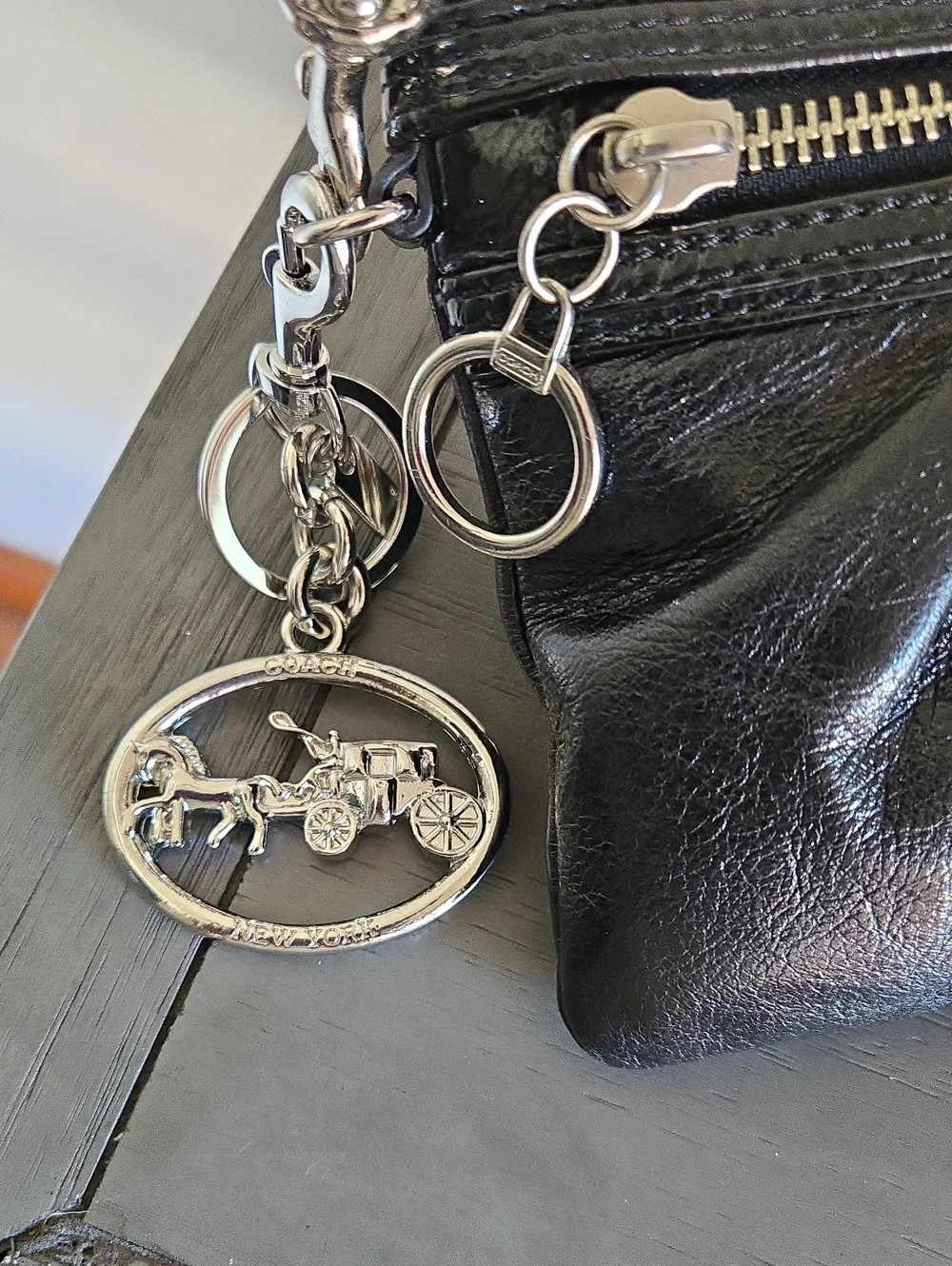 Black Leather Coach Poppy Crossbody/ Wristlet with Silver Hardware